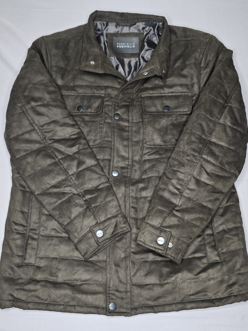 Perry Ellis Portfolio Men’s Quilted Puffer Jacket – Brown – Size L